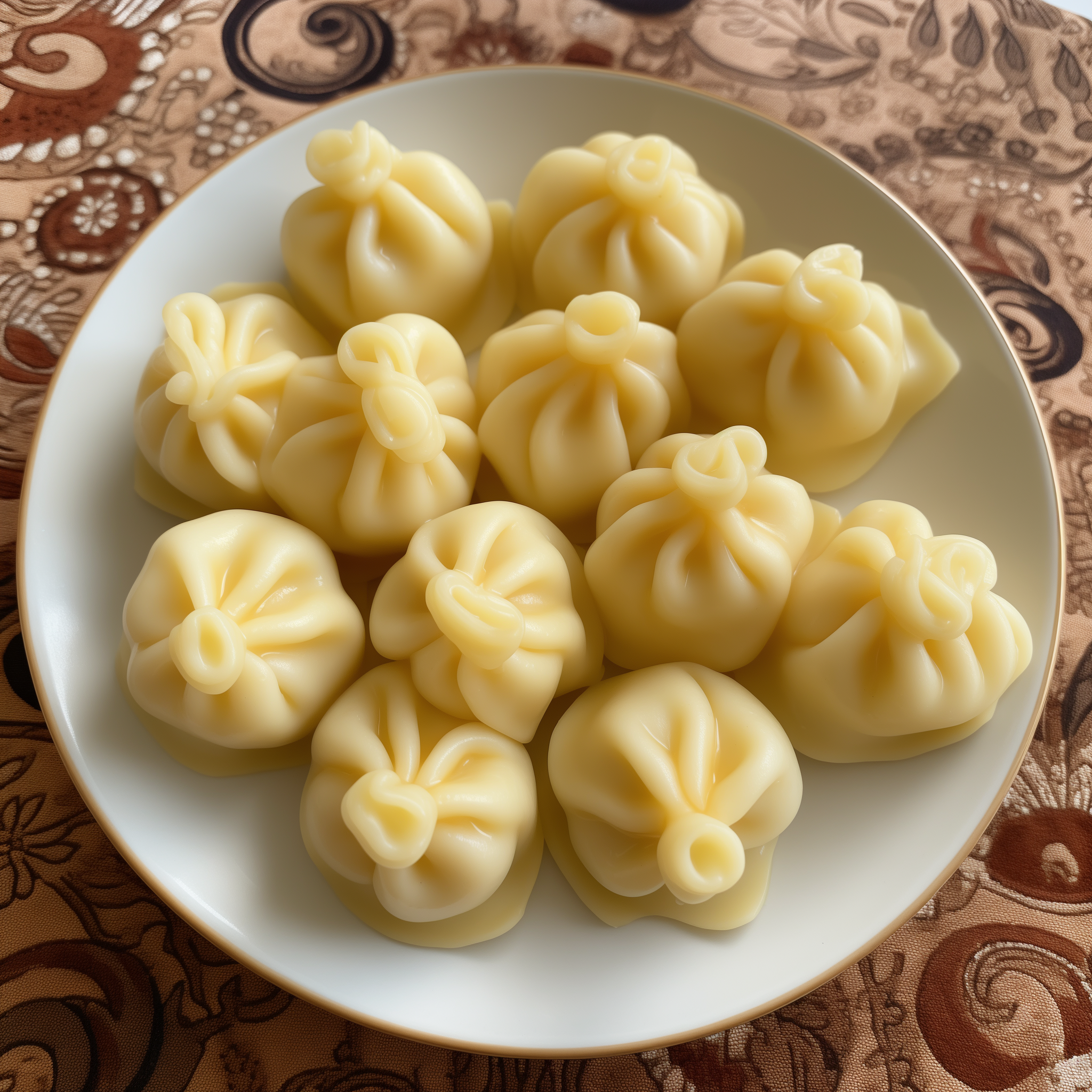 Product photo of a bowl full of mini raviolis that are shaped like an anus